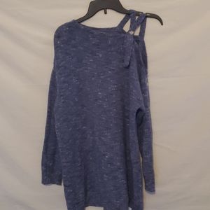 Soho blue knit asymmetrical cold shoulder sweater